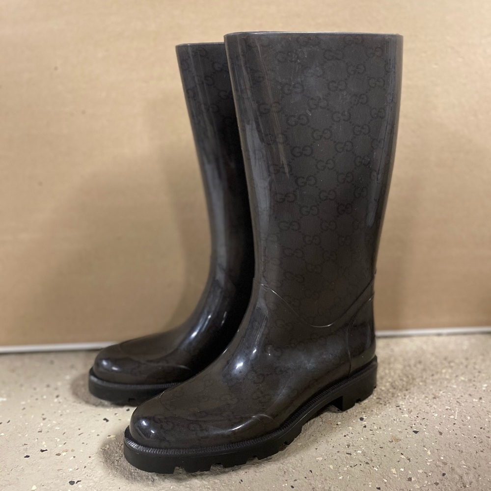Black Monogram Gucci Rain Boots